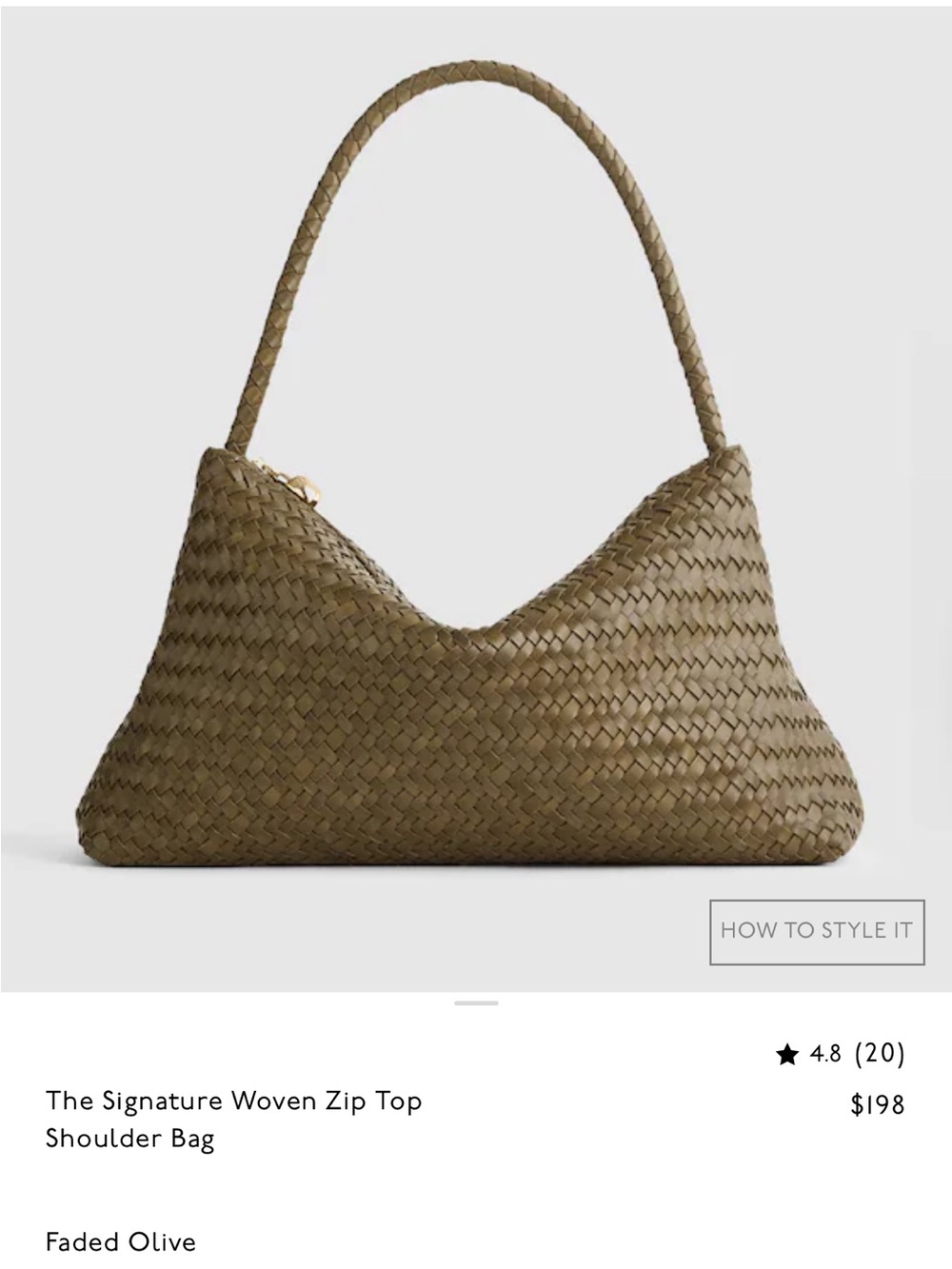 Madewell Faded Olive Woven Zip Top Shoulder Bag